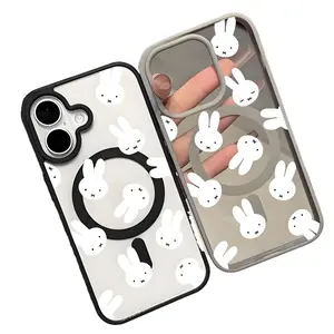 Kawaii Miffy Rabbit Phone Cases For iPhone 17 16 15 14 13 12 11 Promax Pro Air Plus Magsafe S22-S25 Creativity Magnetic Transparent Protective Cover
