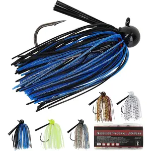 Weedless Football Jigs for Bass Fishing, Multi-Coloured Finesse Football Jig Heads with  Hand-Tied  Skirt and Weed Guard 1/4 3/8 1/2 3/4oz (Pack of 5)