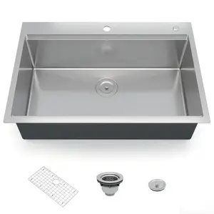 Garvee 30x22 Inch Undermount Single Bowl Kitchen Sink with Drainboard, 16 Gauge 304 Stainless Steel, 10 Inch Deep, Includes Bottom Grid and Drain Assembly