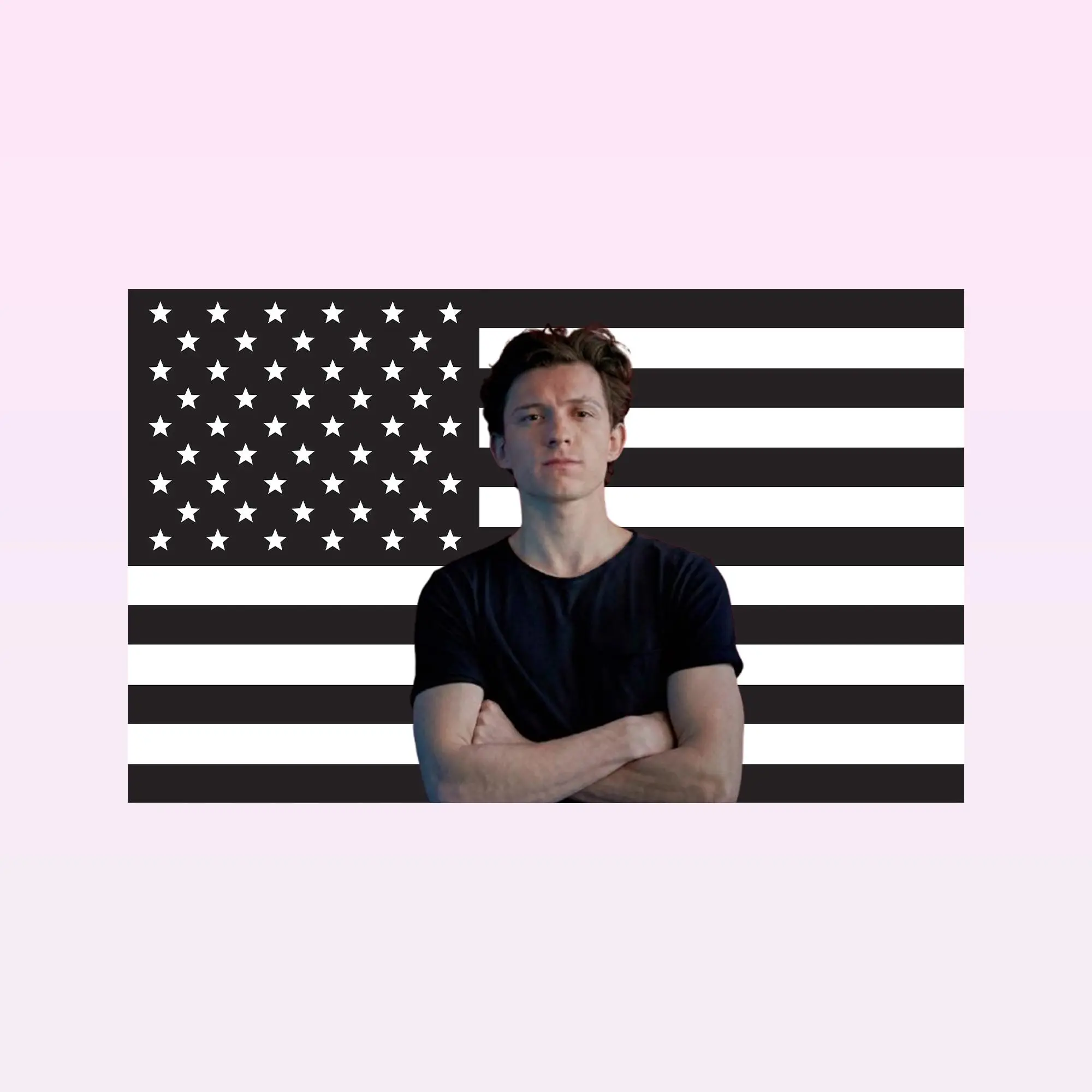 Tom Holland Black American Flag Tapestry Hollywood Actor Wall Decor, Aesthetic Black USA Flag Banner, Superhero Fan Room Decoration, Tom Holland Inspired Wall Art