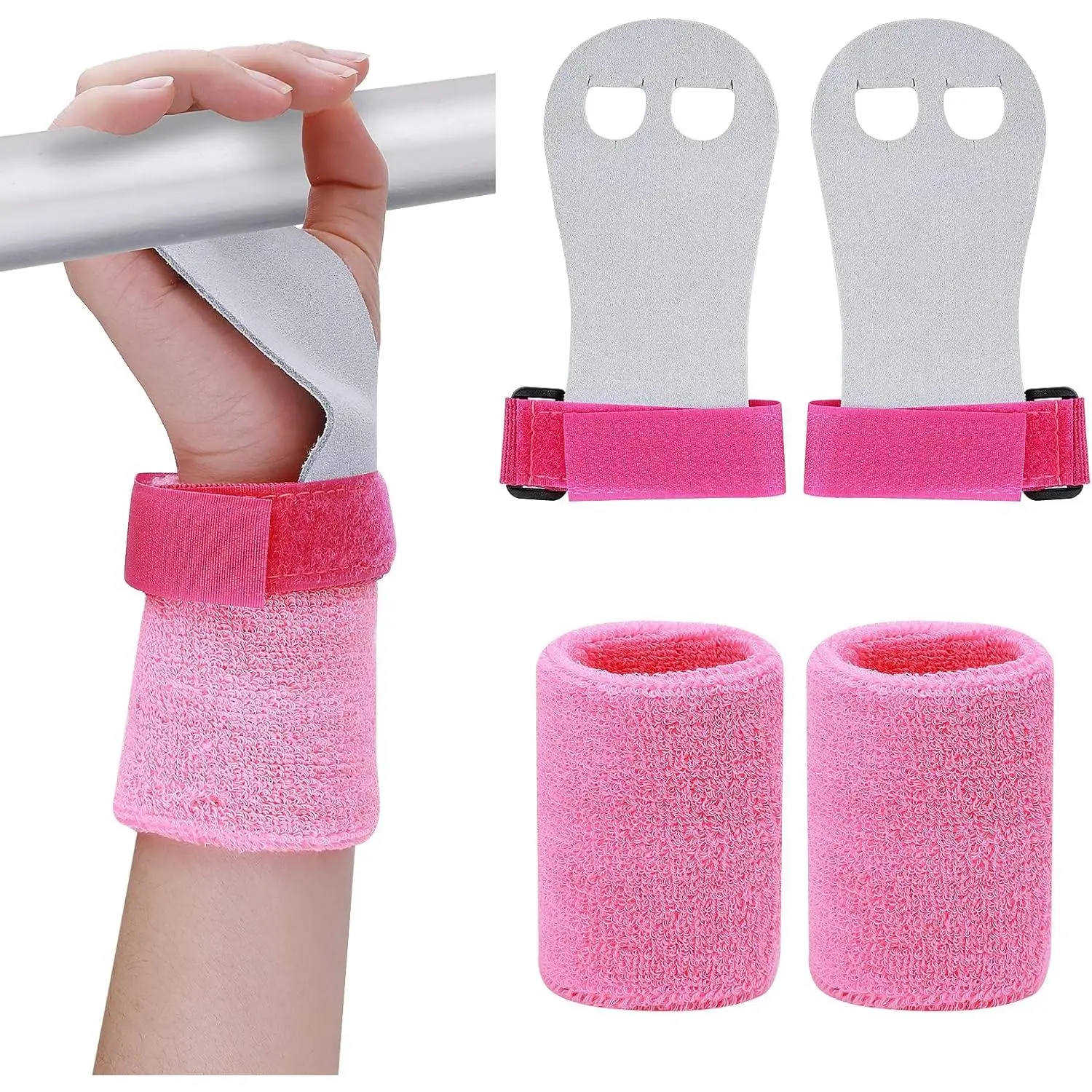 2 Gymnastics Grips Wristbands Sets for Girls Youth Kids, Gymnastic Hand Grips Gymnastic Bar Palm Protection and Wrist Support Sports Accessories for Kids Workout and Exercise