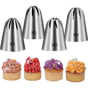4 Pieces Large Russian Ruffle Piping Tips Set Food Grade Seamless Stainless Steel Floral Nozzles for Cake Decorating,Buttercream Frosting, Cupcakes,DIY Baking Tools