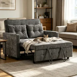 3-in-1 Convertible Sofa Bed Adjustable Double Armchair with USB Ports and Side Pocket