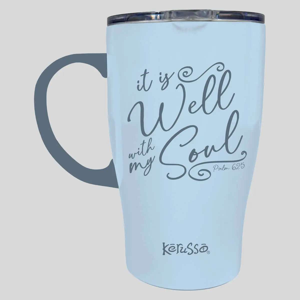 Kerusso 15oz Stainless Steel Mug With Handle - Reusable, Washable Vacuum Seal Cup, "It Is Well" Design
