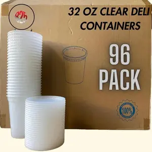Deli Clear Plastic Food Storage Containers – 32 Oz, 96-Pack (96 Lids & 96 Containers) Kitchen Reusable