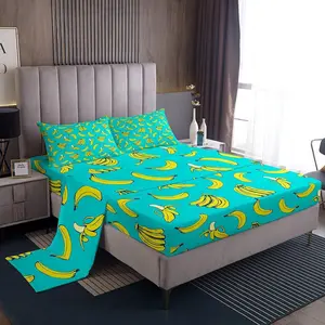 Feelyou Tropical Fruit Cartoon Banana Bedding Set - Breathable Bedsheet Sets with Fitted Sheet & Flat Sheet, Soft Multi-Size Linens for Kids