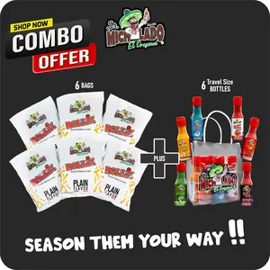 COMBO Azu-Mecha Travel Set & 6pk Rolliz  - 6 flavors Furia, Bold, Blue, Hot, Mystery, Cheesy Travel Size Snack Seasonings & 6pk Rolliz Plain Flavor - Sr. Michelado