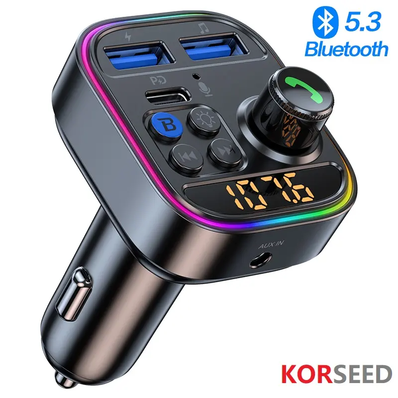 Wireless Bluetooth 5.3 FM Transmitter Universal Car Adapter - AUX Radio Receiver, MP3 Player, Handsfree Calling, Type-C USB Car Charger