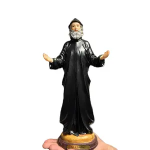 San Charbel Statue 12inch - Black Robe Figure with Outstretched Arms and Base - Detailed Representation