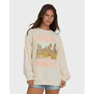 BILLABONG Women's Coastal Paradise Crewneck Sweatshirt, Graphic Soft Fleece Relaxed Fit, Everyday Beach Comfort Wear