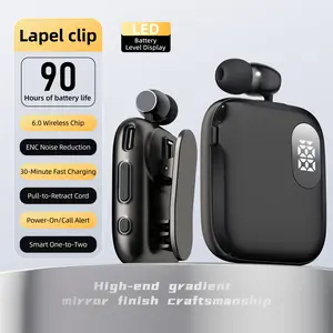 2026 K91 New Lavalier Headphones, ENC Noise-Canceling Earbuds, Wireless Retractable Clip-on Bluetooth Earphones, LED display, 400mAh Long Battery Life, Single-Ear Design, HD Calls, Dual-Mic Noise Cancellation, Suitable for Bussness, Sports and Cycling