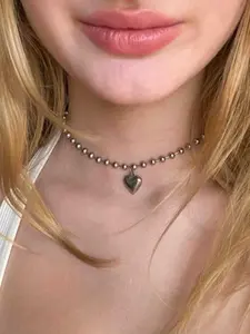 Sweet Cool Y2K Stainless Steel Heart Bead Necklace for Women, Non-Fading, Simple Party Versatile Personality Necklace, Fashion Jewelry, Heart Design Necklace, Trendy Jewelry