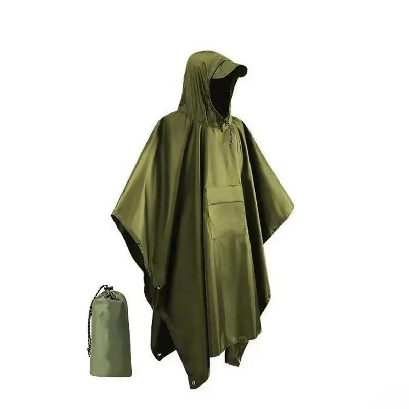 3 in 1 Outdoor Raincoat with Storage Bag, Waterproof Hooded Raincoat, Multifunctional Raincoat for Camping Hiking Climbing, Lightweight Rain Coat