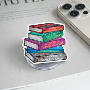ACOTAR Fantasy Romance Book Stack Phone Grip Colorful Court Series Inspired Reader Grip Stand, Book Lover Aesthetic Phone Holder, Gift for Fantasy Fans
