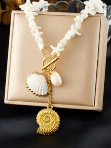 1Pcs Stainless Steel Gold Color Conch Shell Pendant Necklace Trendy Handmade Starfish Chain Waterproof Jewelry for Women