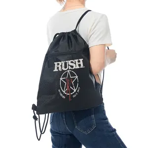 Rush Band Logo Drawstring Backpack Bag for Music Concert Fans Gym Sports Outdoor Activities Vintage Rock Band Print Casual Daypack Gift for Christmas New Year Birthday Festival Presents