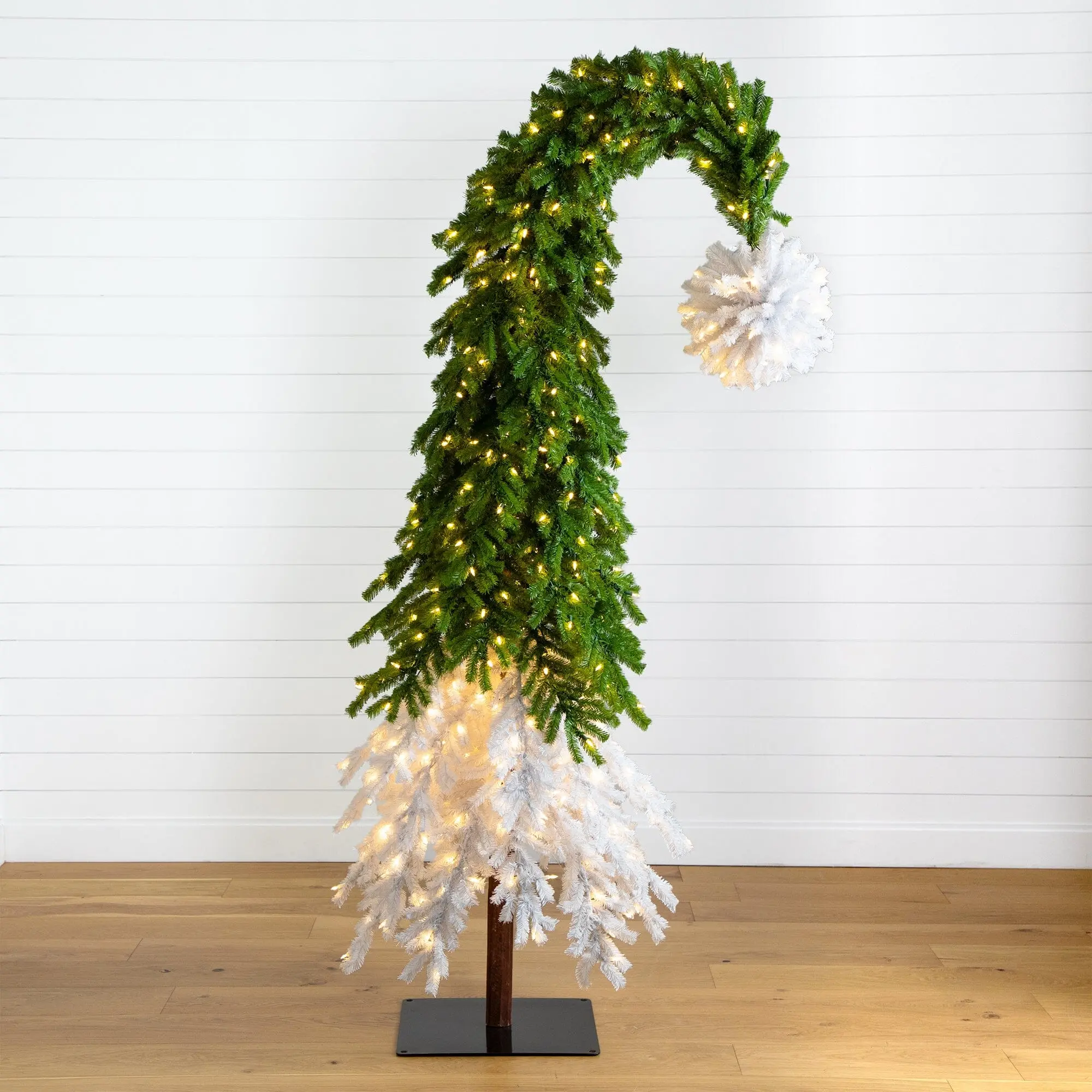 9ft Hat-Shaped Pre-Lit Christmas Tree Decoration, Holiday Green Ornaments with 600 LED Lights, 1992 Bendable Branches