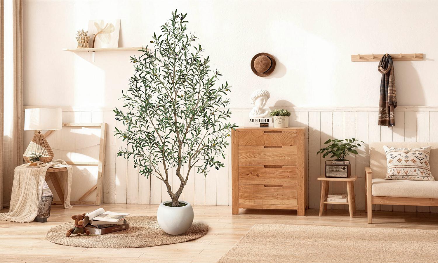 Realistic Artificial Olive Tree with Thick Trunk & Lifelike Fruit – 5/6/7/8FT, Perfect for Home & Office Décor with Round White Pot