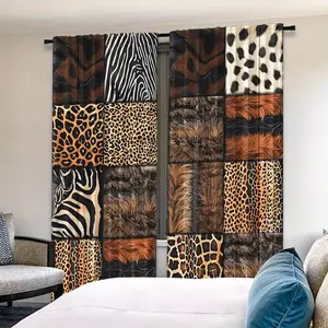 Animal Print Patchwork Curtains Set of 2, Wild Fashion Style, Perfect for Living Room and Bedroom, Unique Atmosphere Decor, Home Decoration Curtain