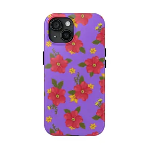 TechGuard Purple Floral Case for iPhone 15 - Custom Protective Rubber Cover with Impact Resistance & Glossy Finish for Smartphones