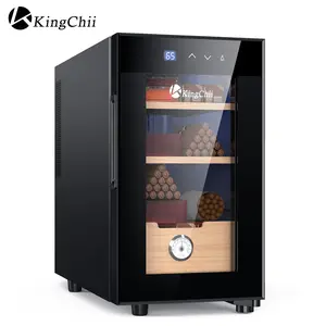 KingChii 23L Premium Spanish Cedar Storage Cabinet with Precision Temperature Control Built in Hygrometer 3 Layer Luxury Gifts for Men 150 Counts Black