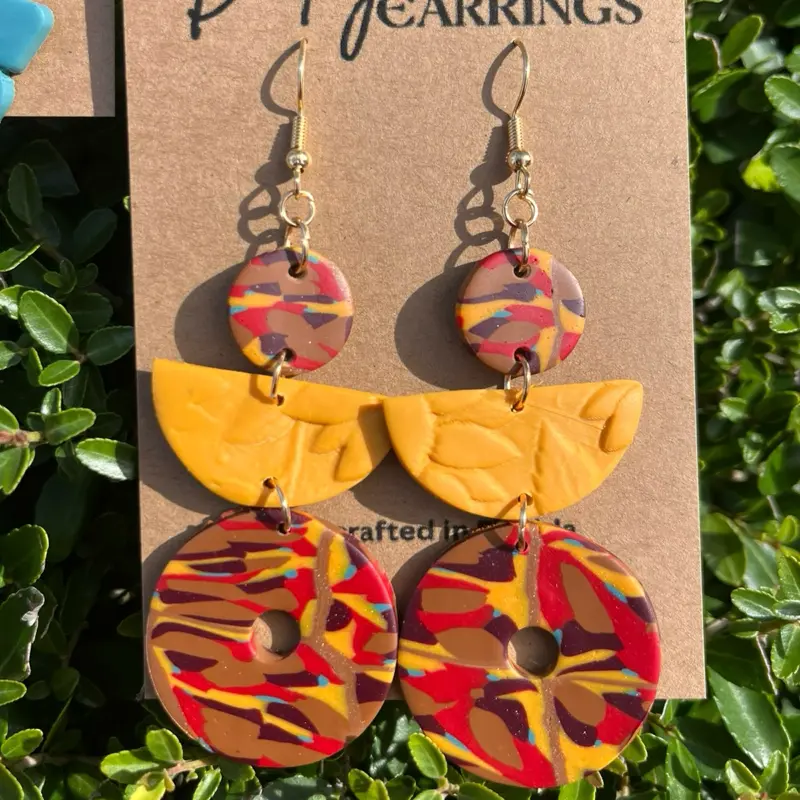 Marbled Fall Statement Earrings - Super Lightweight Earrings, Unique Polymer Clay Design, Waterproof & Durable, Perfect Gift