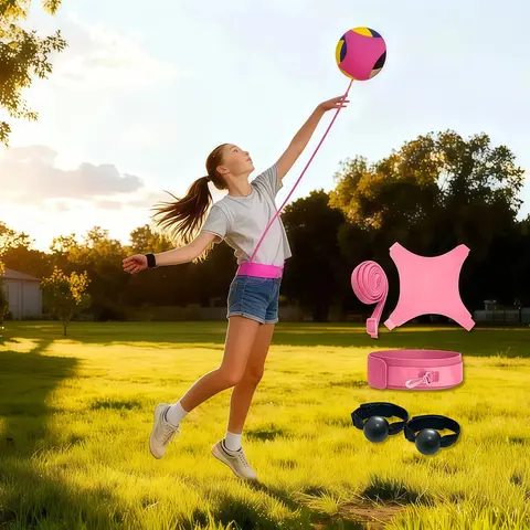 Unisex Lightweight Volleyball Training Gear - Nylon Diving Material Rebound Belt Spiking Set, Customizable 3-in-1 Dial Drillmaster, Hand Ball Incl., Elastic Rope, 160g, Adjustable Fit, Folds Smaller Than a Yoga Mat, for Beach Volleyball Bootcamps, Black