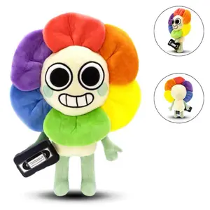 Rainbow Flower Plush Toy, Cute Soft Stuffed Animal Doll with VHS Tape, Kawaii Colorful Flower Head Plushie for Kids, Stress Relief Plush Pillow, Great Gift for Fans, Boys Girls