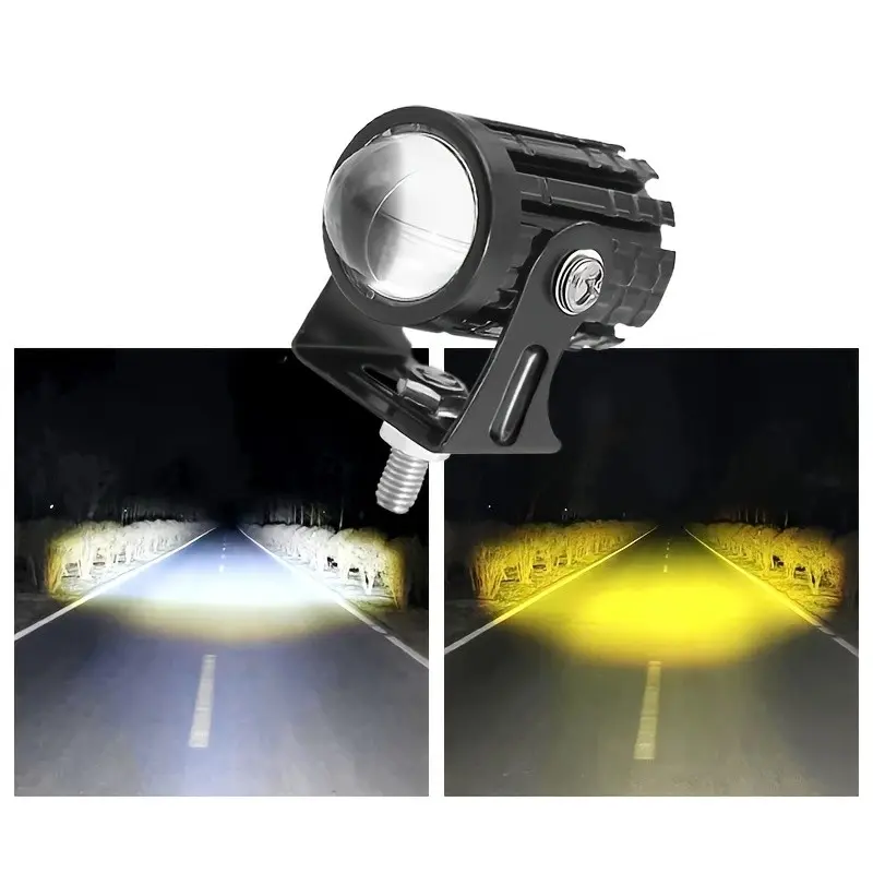 FCCEMC 12V Mini Motorcycle Driving Light LED Projector Lens Headlight Spotlight Lighting ATV Scooter Dual Color Super Bright Fog Light