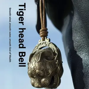Pure Copper Lucky Tiger Head Bell, Traditional Chinese Feng Shui Door Decor, Portable Charm & Unique Gift Idea, Feng Shui Ornaments