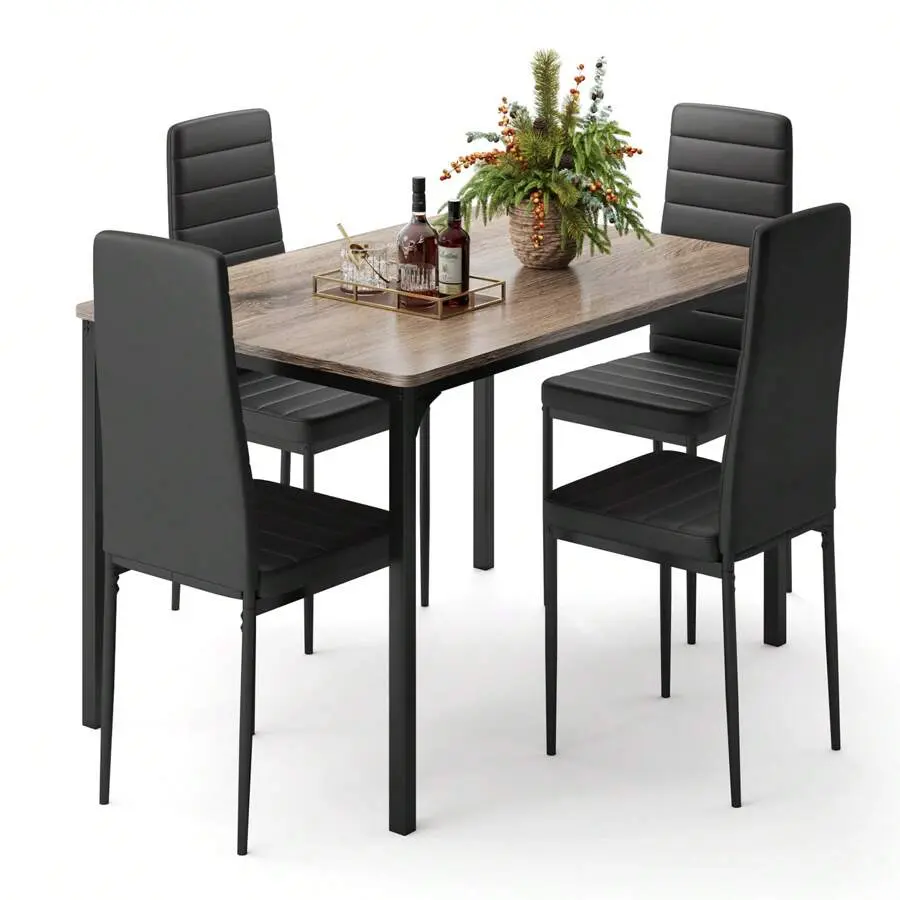 Lofka Dining Chairs And Dining Table, 5 Piece Kitchen Dining Table Set, Dining Table Set For 4, Dining Tables With Chairs With 4 Upholstered PU Leather Dining Chairs For Dining Room,Kitchen, Living Room, Apartment, Small Space, Christmas