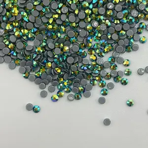 ASFA221 Round Flat Back Emerald AB Glass Hot Fix Rhinestones For DIY Mobile Phone Case jewelry Apparel Embellishments