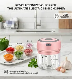Electric Garlic Chopper, 250ML Vegetable Chopper, Food Chopper, USB Mini Garlic Mincer, Onion Chopper, Portable Small Food Processor for Ginger, Chili, Vegetables(Pink)