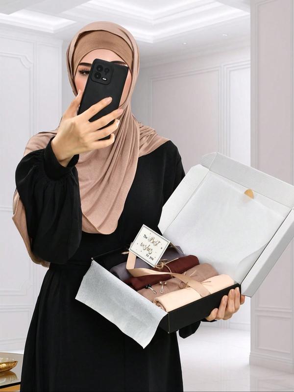 Set of 5 Chiffon Scarves, Modest Hijab and 2 Hair Clips, Matching Colors & Patterns, Perfect for Ramadan & Daily Wear, Includes Gift Packaging