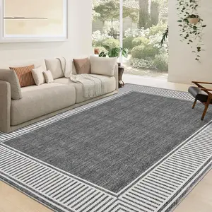 Large Border Striped Rug, Washable Area Rug, Modern Solid Color Rug with Non-slip Backing, Ultra-thin Foldable Interior Decorative Rug for Bedrooms, Kitchens, Offices, Cafes, and Apartments