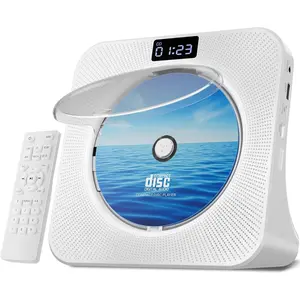 Portable CD Player  for , Desktop CD Player with Stereo Speakers, FM Radio, USB, LED Display, AUX/Headphone Jack, Remote - White