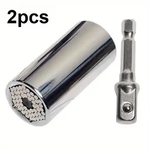 2-piece Set Universal Socket Wrench 7-19mm, Professional Multifunctional Hand Tool, Chrome Steel Construction, Manual Operation With Ratchet Wrench And Drill Adapter, Interchangeable Iron Socket, Assembly Required, Service Tool