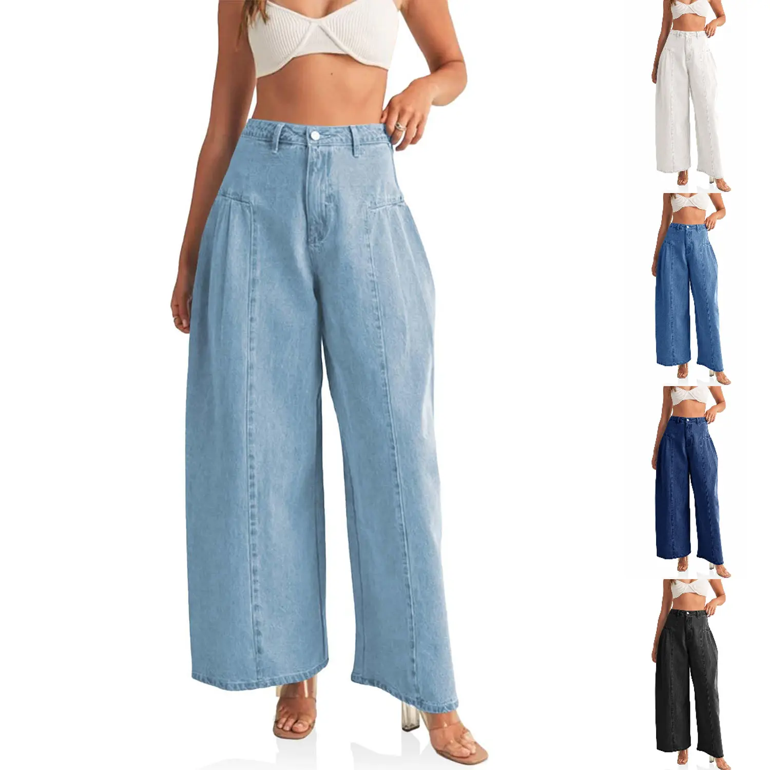 Danedvi Women's High-Rise Baggy Wide-Leg Jeans - Side-Pleated Ultra Baggy Loose-Fit Denim Bottoms, Chic Comfortable, Ideal for Blouses, Tees, Ultra Baggy Jeans, Baggy Fit Jeans