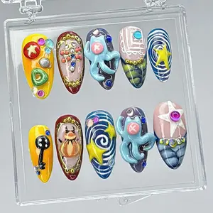 Coraline-Inspired Press On Nails, 3D Coraline Nails with Stars & Buttons, Fantasy Press On Nails, Cosplay Nails for Horror and Fantasy Fans
