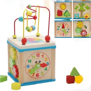 Wooden Kids Learning Box Set, Includes Beads Clock Shape Recognition, Hand-Eye Coordination, Early Education Toy for Ages 3+, Home Use, Shape Sorter