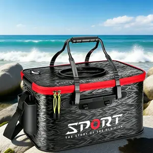 Foldable fishing bucket, thickened fishing box with shoulder strap, multi-functional sealed fish box, portable outdoor fishing tool.