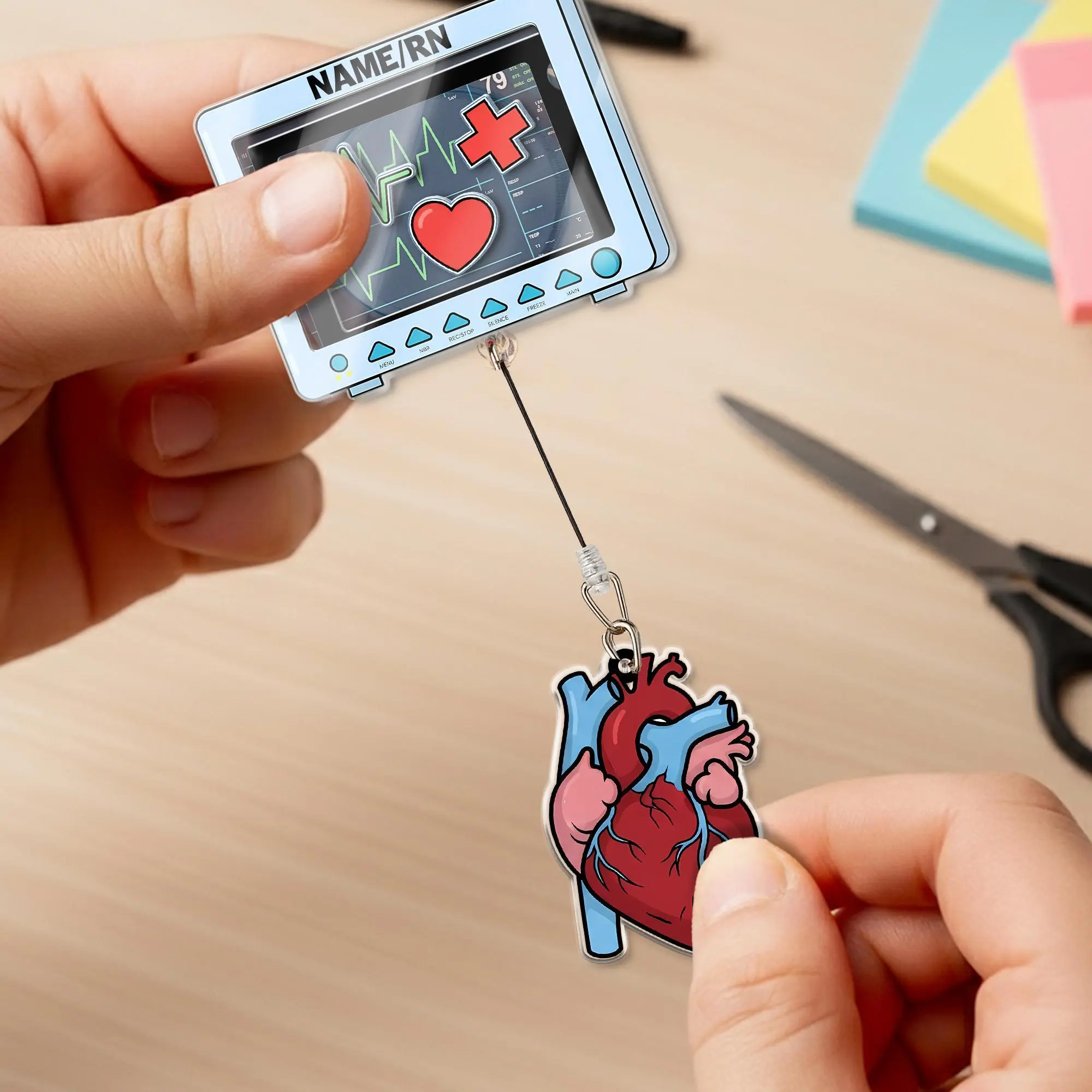 Heart Monitor Shaker Badge Reel, Playful EKG Nurse Badge Clip, ICU ID Holder, Medical Holiday Keepsake