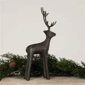 Cast Iron Standing Deer, Black 6L x 2W x 13H Whimsical Seasonal Decor Figurine for Holiday Displays