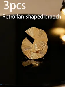3pcs Vintage Fan-Shaped Brooches, High-Quality Iron Material, Modern Geometric Design, Elegant Shiny Texture, Timeless Fashion Accessory