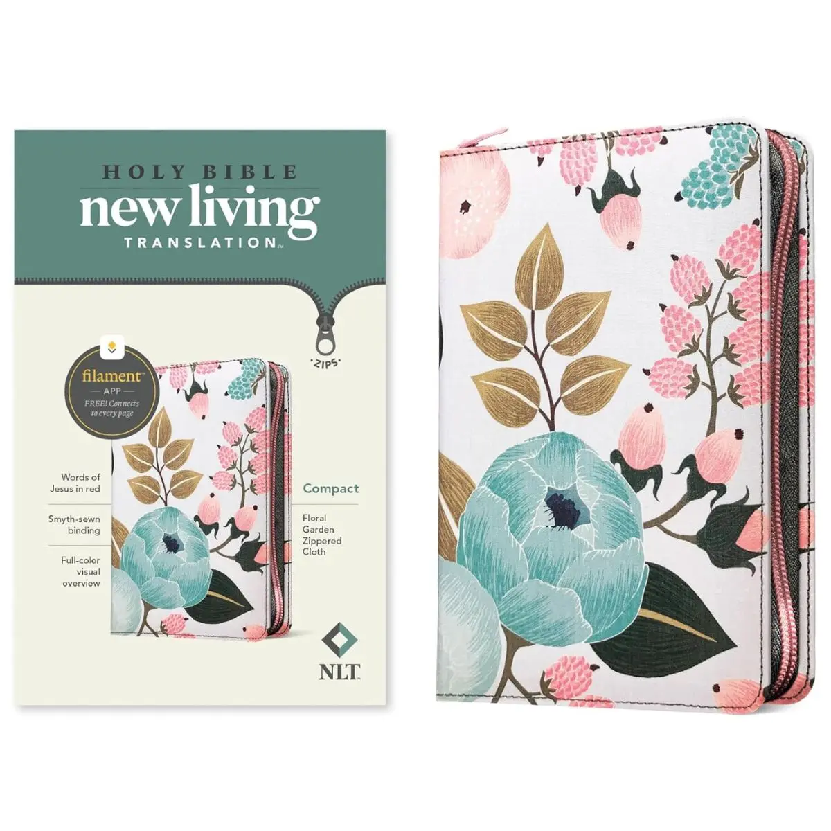 Compact Zipper Bible – Floral Garden Cloth Cover, Red Letter Edition & Filament Enabled Paperback