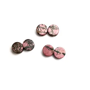 Genuine Rhodonite Stone Double-Flared Plugs-Gauges for Stretched Ears, Emotional Healing, Multi-Size, Natural Variations, Polished Finish