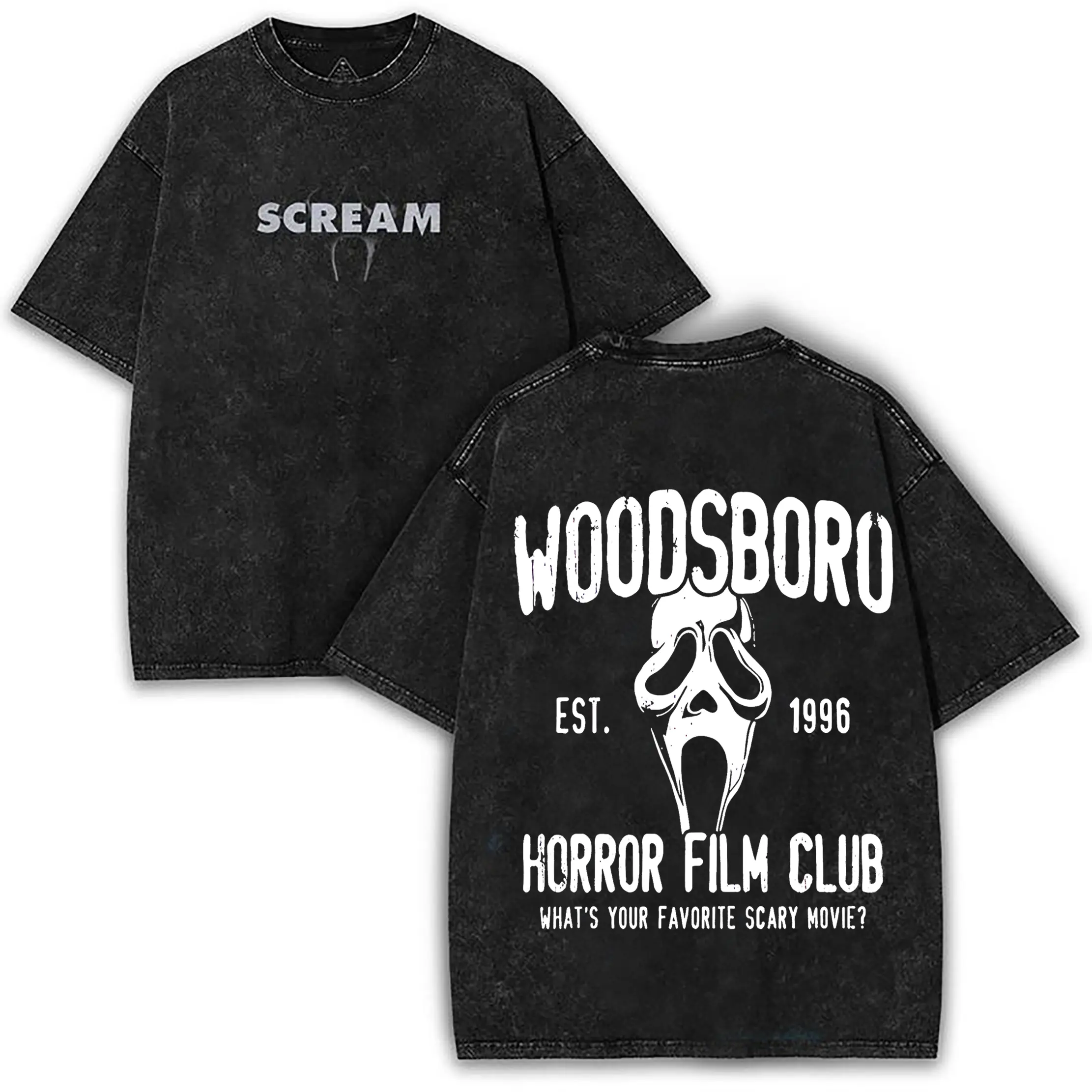 Ghostface Vintage Oversized Tee | Scream Mask Slasher Graphic T-Shirt, Y2K Retro Horror Streetwear, Halloween & Concert Goth Vibes Unisex Top