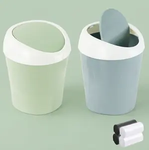 HUOMAQFAN Plastic Trash Can Set - 2 Pack Mini Desktop Garbage Cans with Swing Lid, 120 Trash Bags, Waterproof Lightweight Wastebasket for Office, Kitchen, Bathroom (Blue & Green) Trashcan Garbagecans