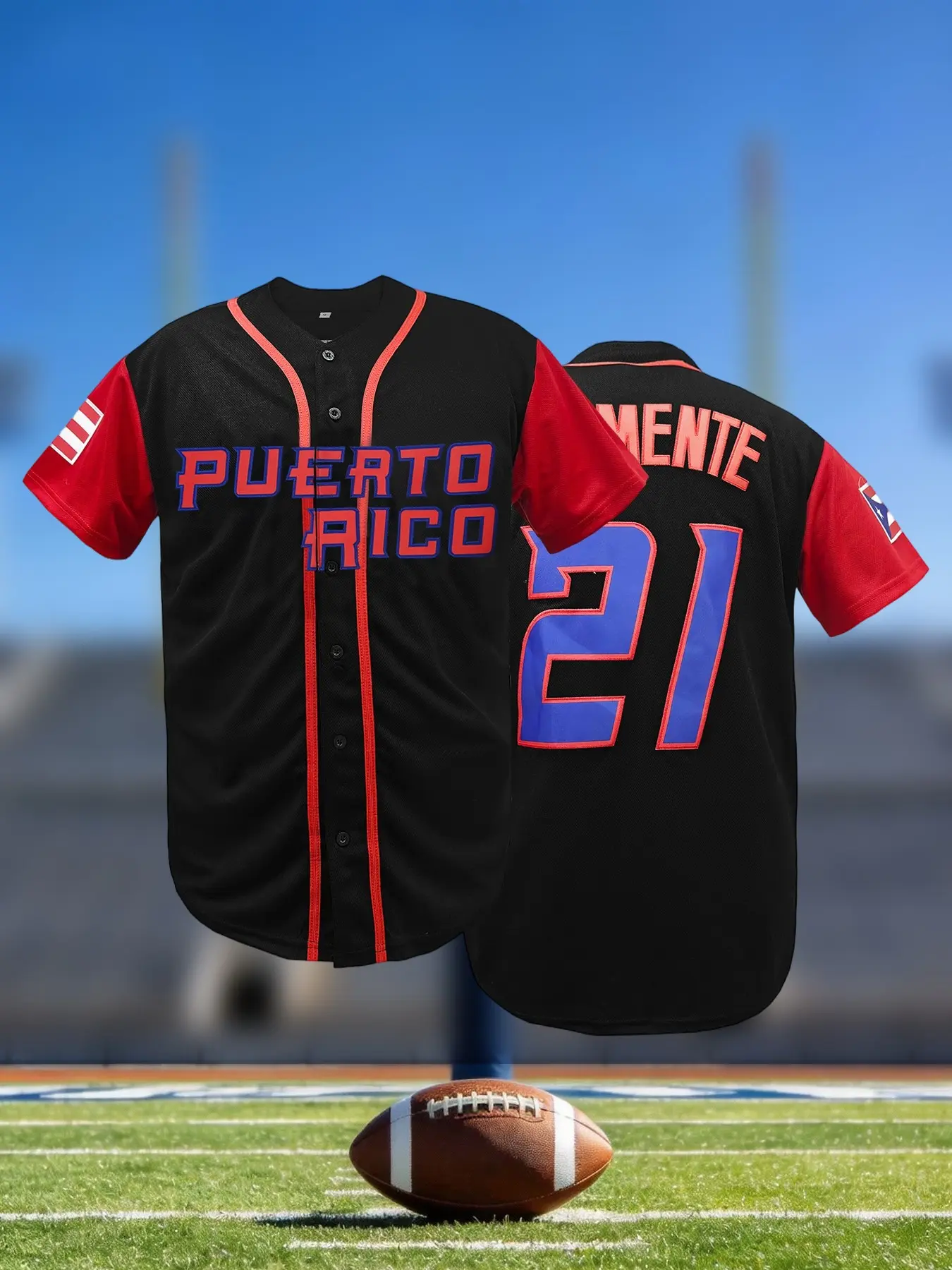 Men's Puerto Rico #21 Baseball Authentic Jersey, Sports Style Jersey, Short Sleeve V Neck, Name and Number Embroidered, Breathable Loose Fit, Button Front, Unisex, Gift for Training