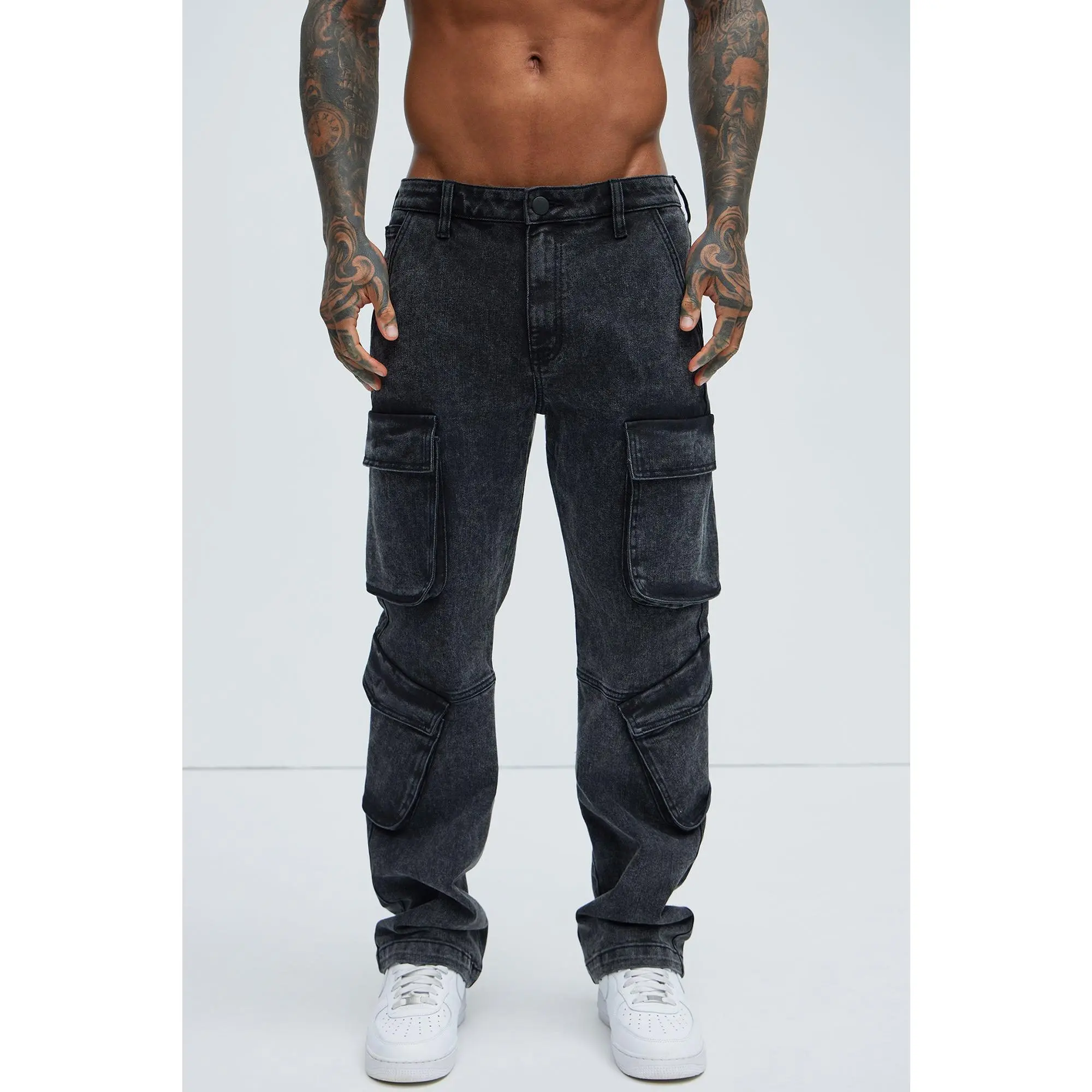 Black Jack Mike Straight Cargo Jeans - Black Wash